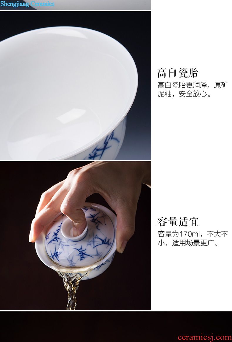 Holy big ceramic kung fu tea sample tea cup ji blue hand-painted cloud longfeng pu-erh tea master of jingdezhen tea service