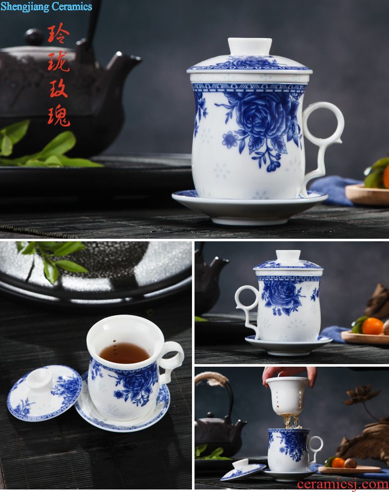 Jingdezhen ceramic cups with cover bone porcelain cup large office of blue and white porcelain gifts cup mug cup boss