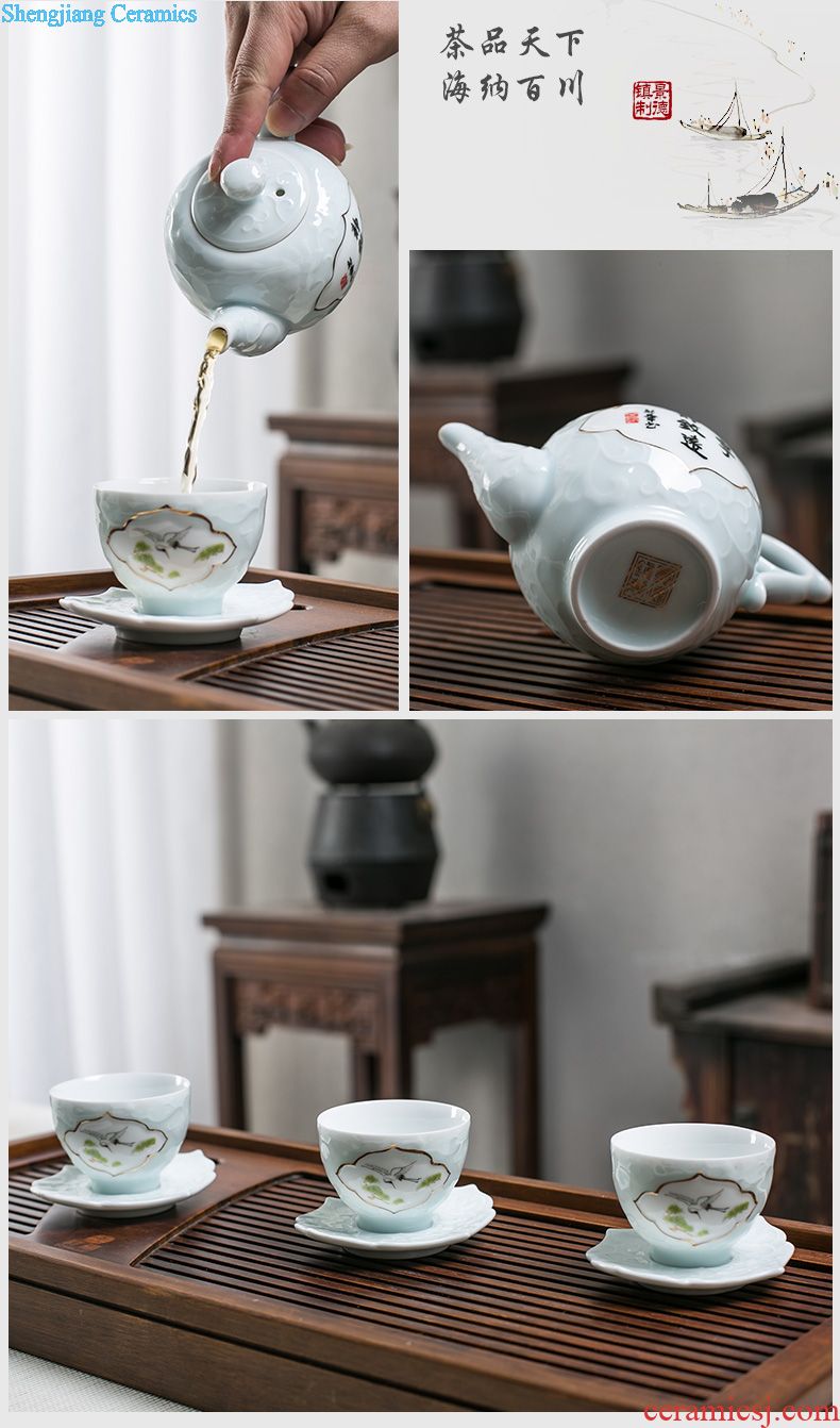 Portable travel tea set suit household jingdezhen ceramic hand-painted outdoor car kung fu tea cups of a complete set of the teapot