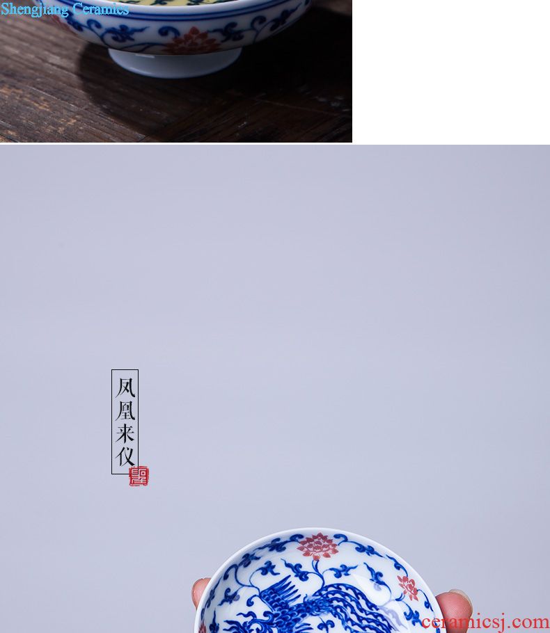 Jingdezhen blue and white sample tea cup hand-painted bei song poetry post oil, aromatic, round abdomen kung fu tea tea set collection level