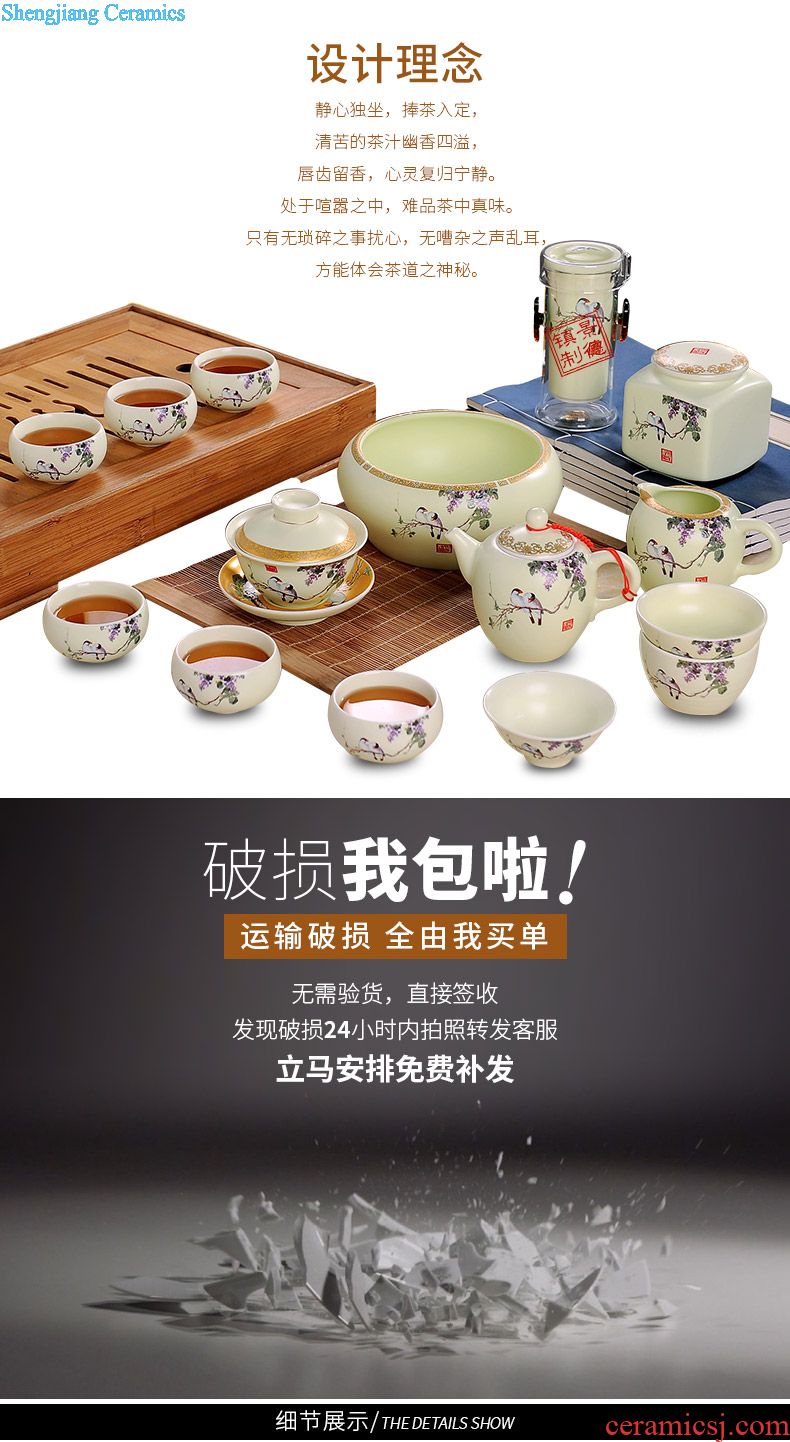 Kung fu tea set suit household Chinese hand-painted jingdezhen ceramic tea office six cups of a complete set of tea sets