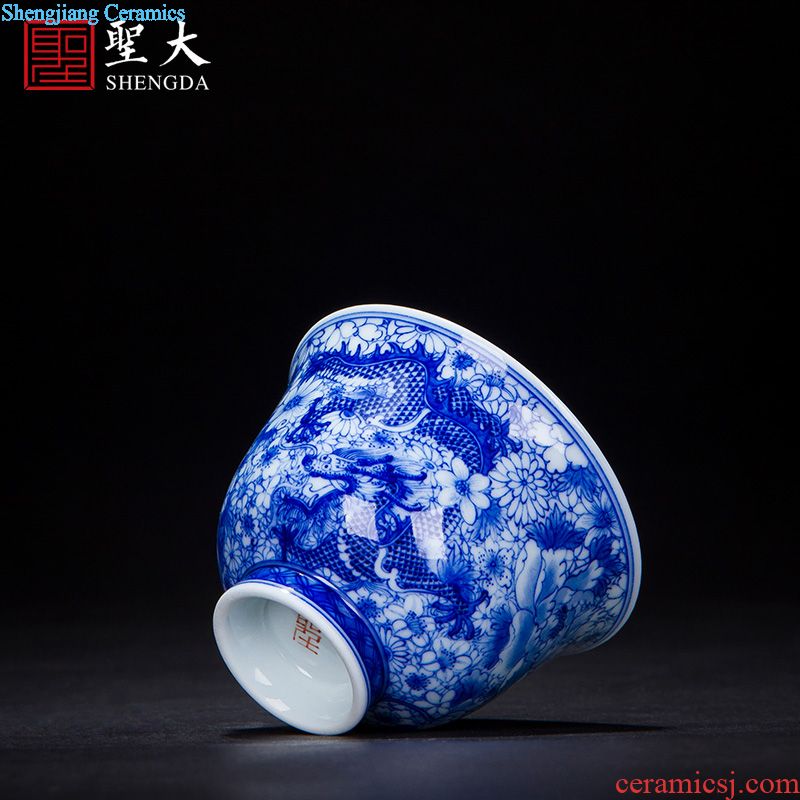 Holy big ceramic bowl with hand-painted antique blue-and-white phase lines lie foot bubble green treasure bowl full manual of jingdezhen tea service