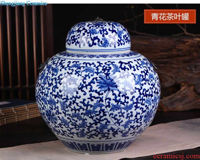 Jingdezhen ceramic hand-painted blue and white porcelain tea pot large household seal tank general storage tank receives