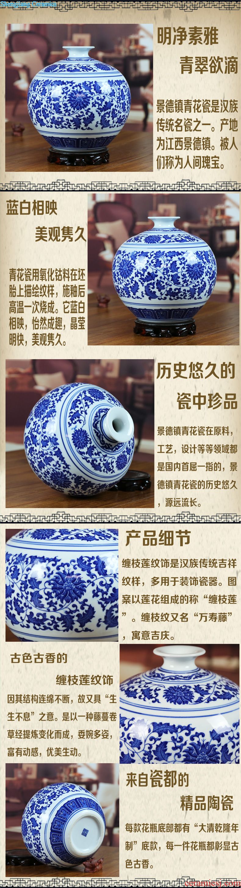 Jingdezhen ceramic vase modern blue and white porcelain painting lotus home sitting room place the egg handicraft gifts
