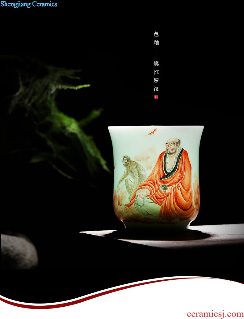 Jingdezhen hand-painted ceramic kung fu tea sample tea cup single cup pastel monkeys picking peaches master cup personal cup