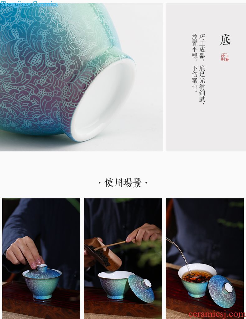 The three frequently do kung fu tea tureen jingdezhen ceramics hand-painted them thin body only three cup bowl S12030