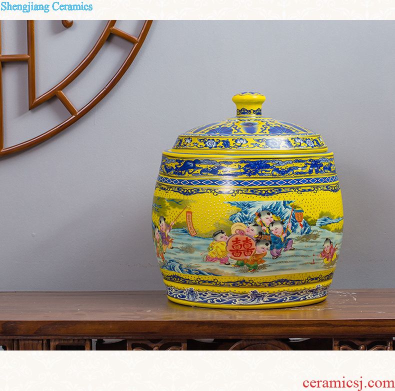 Jingdezhen ceramics with cover barrel ricer box tea oil cylinder jars at the end of the cylinder tank receives 50 kg 100 jins 30 kg