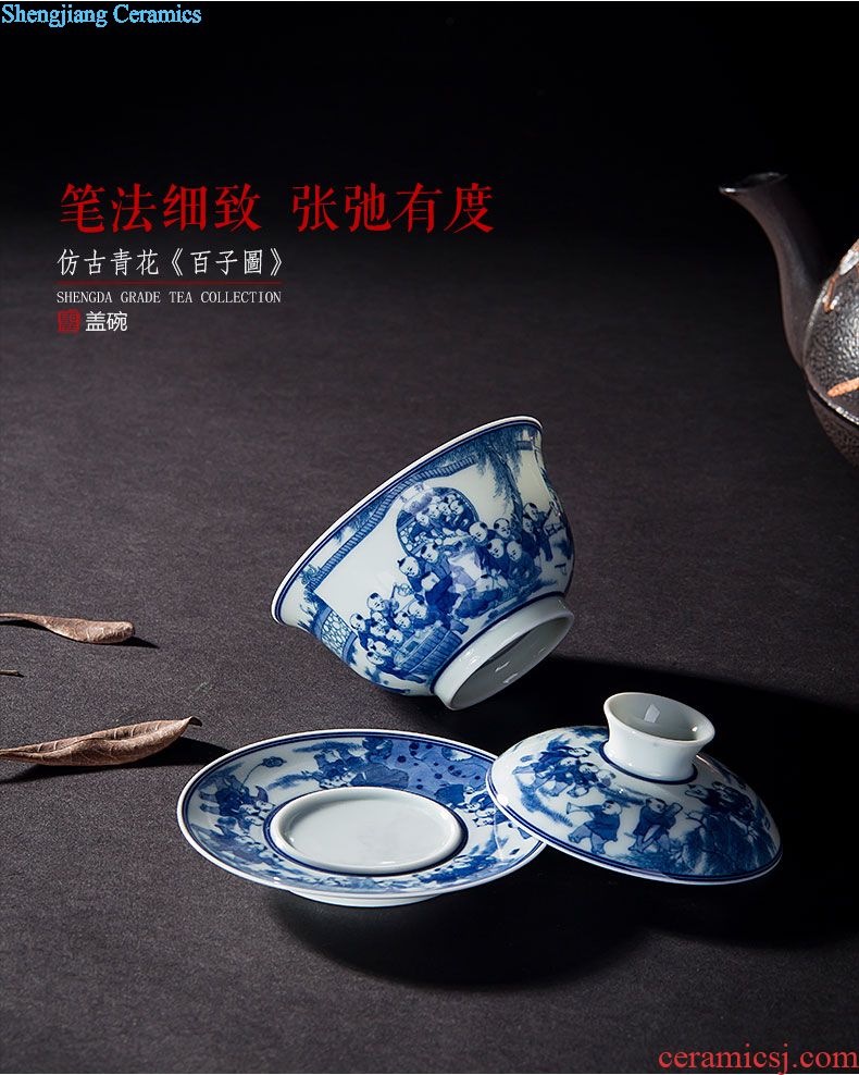 St large ceramic three tureen tea cups small hand-painted tureen all hand jingdezhen blue and white flower rock tea tea set