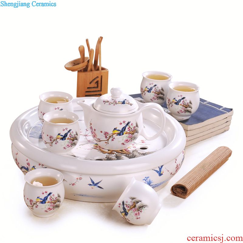 Jingdezhen white porcelain suet jade kung fu tea set home office teapot teacup box of a complete set of 6 people