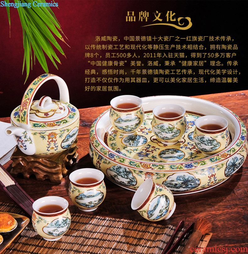 Jingdezhen colored enamel wine suit household ceramics hip wine liquor cup tray antique Chinese court points