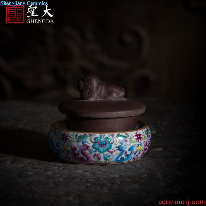 The big four omen inkpad box of jingdezhen ceramic yellow colored enamel bound to branch flowers butterfly tattoo ink pad