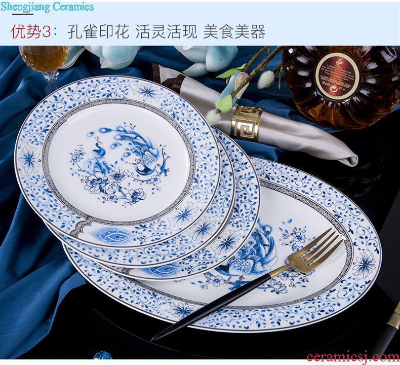 Jingdezhen high-grade bone China tableware suit Chinese colored enamel royal household tableware luxurious dishes suit with a gift