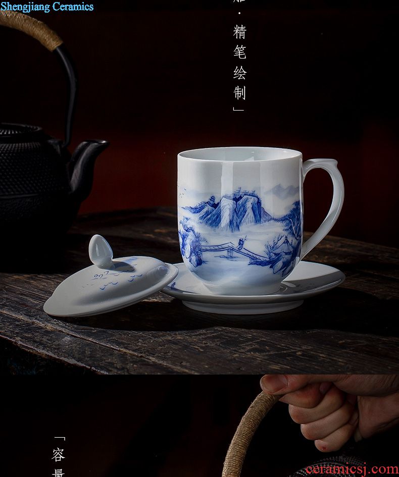 Holy big ceramic brush pot large hand-painted heavy new colour wufu figure hair brush pot "four China jingdezhen