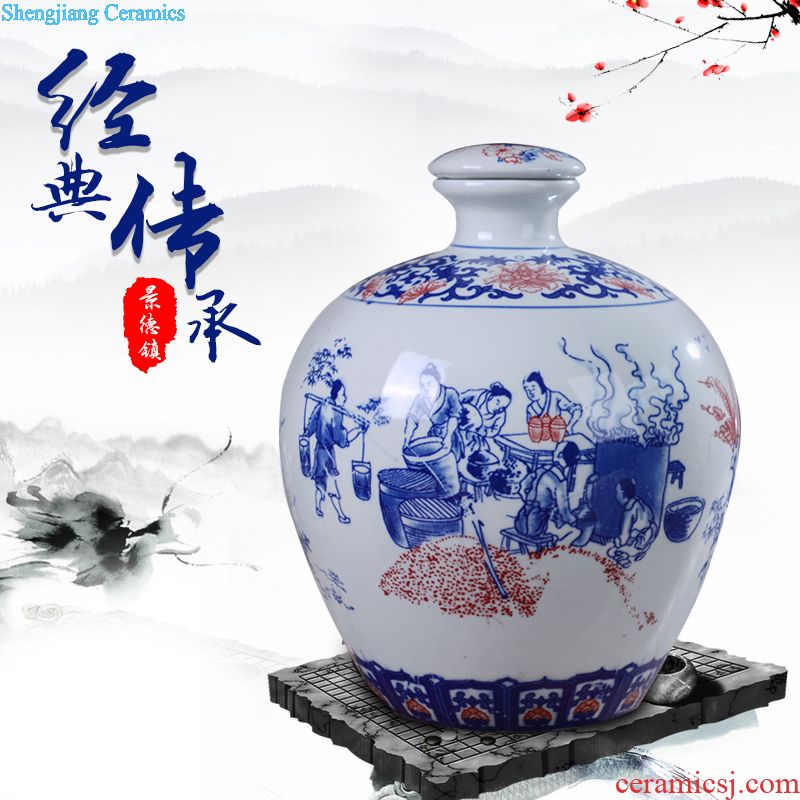 Jingdezhen ceramic 5 jins of 10 jins bottle jars wine storage sealed medicine five jin wine jar of wine collection