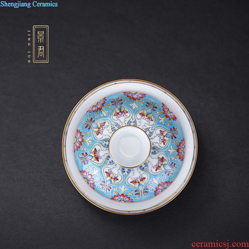 JingJun Jingdezhen ceramics Blue and white phoenix manual all three tureen Kung fu tea bowl to tea cups