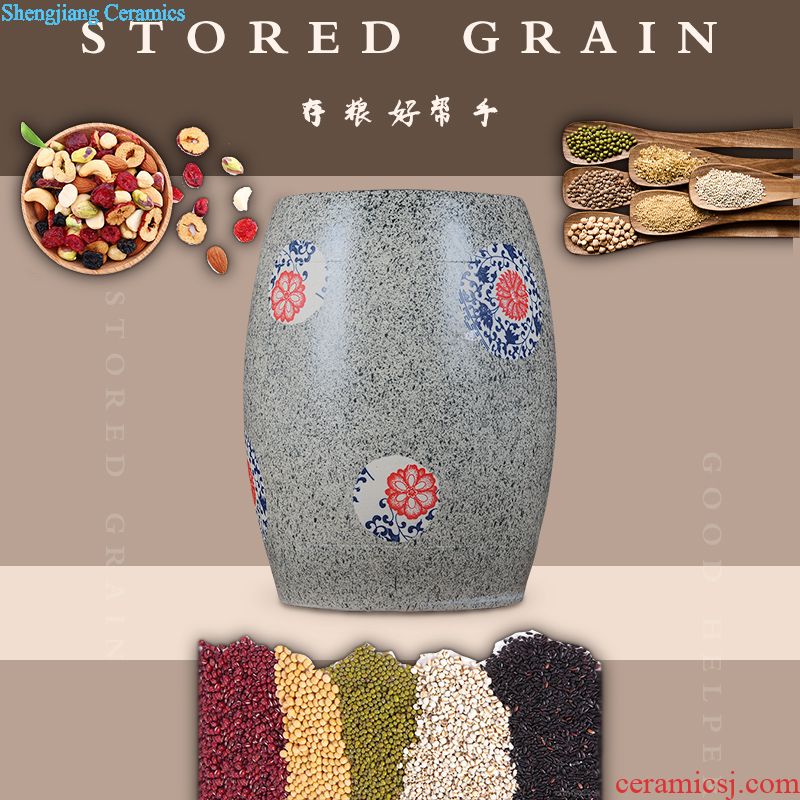 Jingdezhen ceramic barrel ricer box m altar seal pot 50 kg moisture insect-resistant flour cylinder tank 25 l storage tank