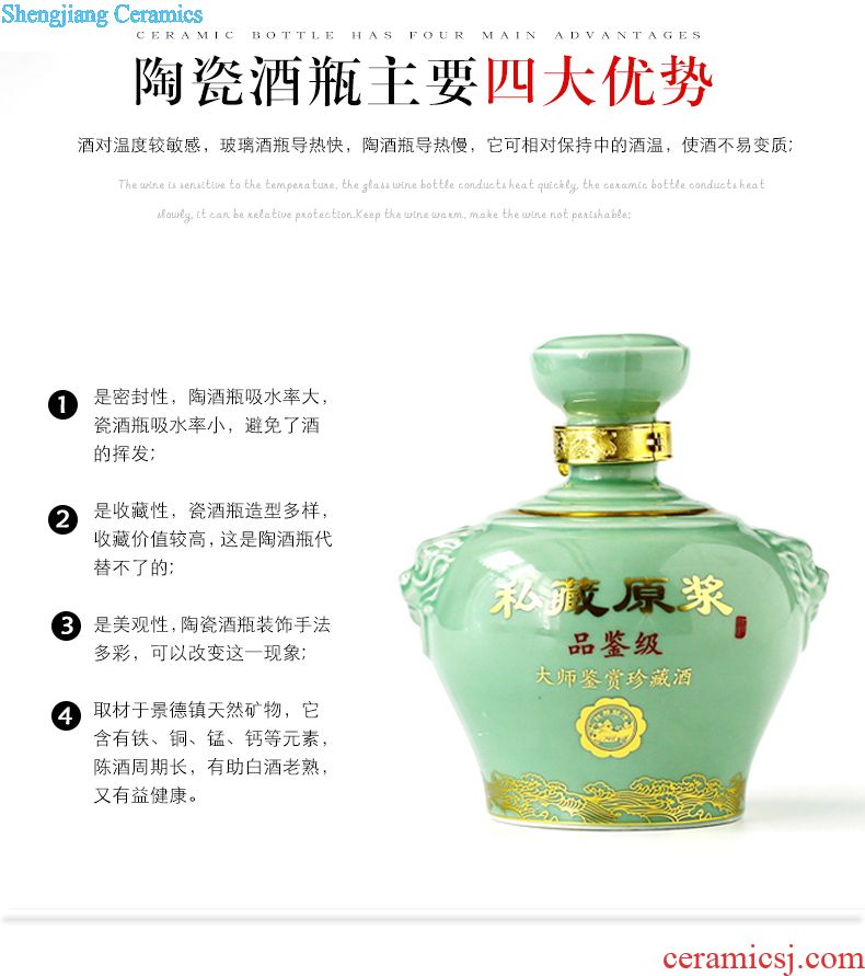 Jingdezhen ceramic bottle bubble wine jars 1 catty put gourd reliefs green glaze sealing wine 1 catty household hip flask