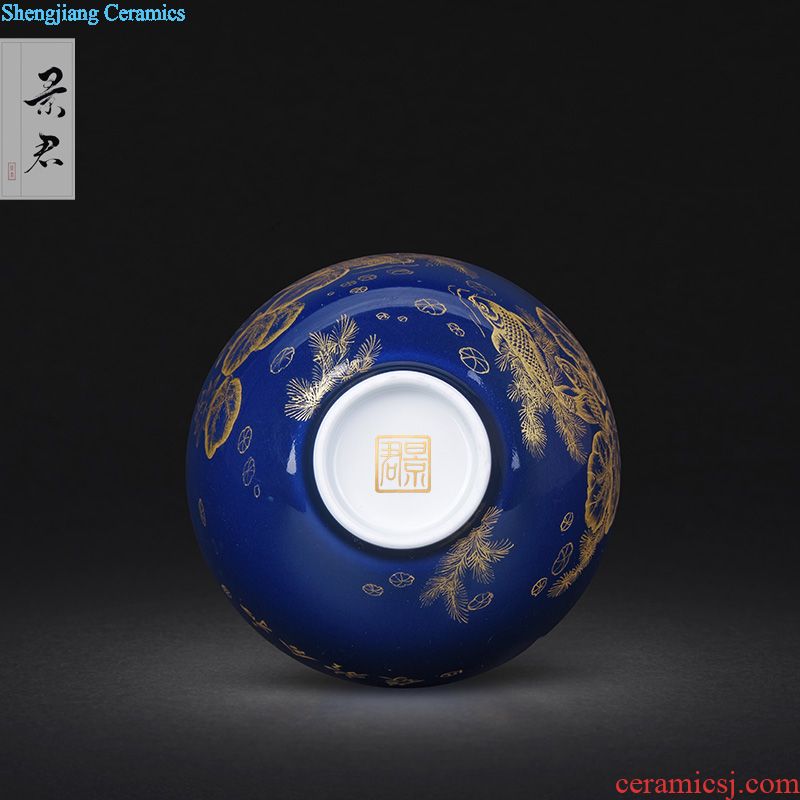 Jingdezhen ceramic offering blue gold handmade ceramic tea pu-erh tea caddy sealed tank storage jar