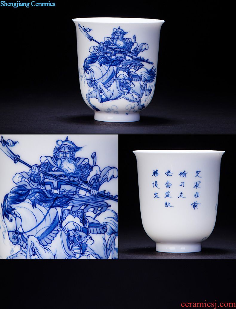 Sample tea cup individual cup of jingdezhen blue and white color bucket hand-painted ceramic seven sages "bamboo forest" master cup kung fu tea cups