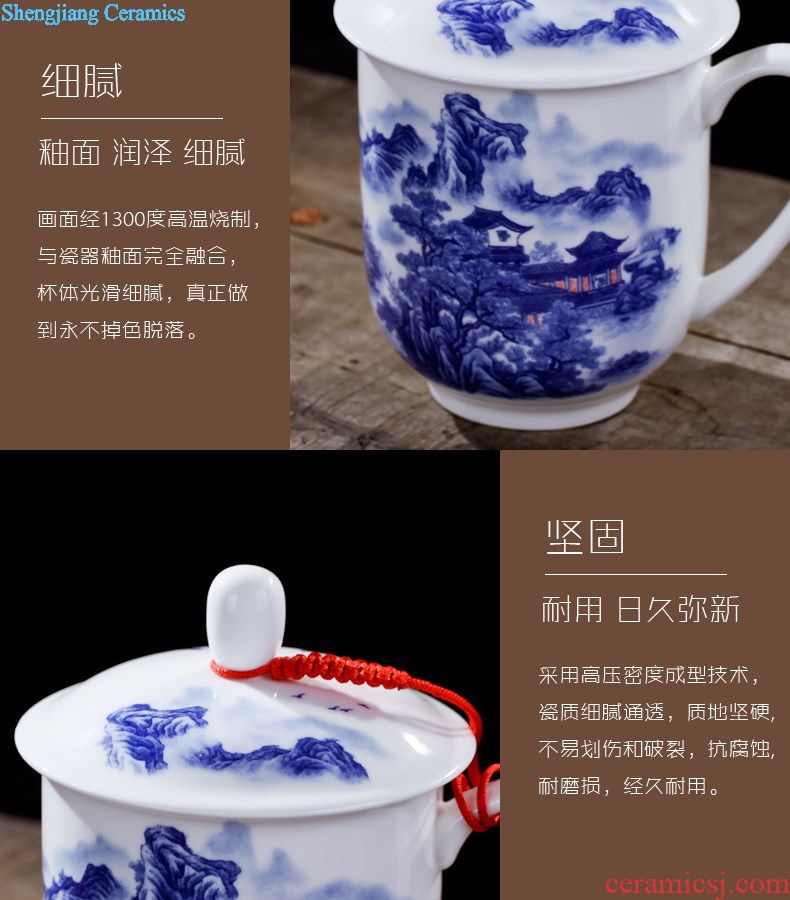 Jingdezhen ceramic cups with cover high white porcelain cup large blue and white porcelain gifts cups high-end exquisite hollow glass