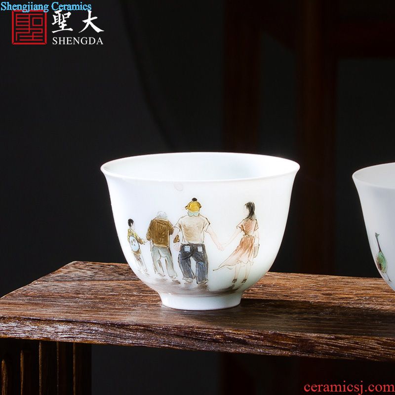 Santa jingdezhen ceramic handmade kung fu tea set hand-painted heavy crane figure teapot rarities single pot of pastel