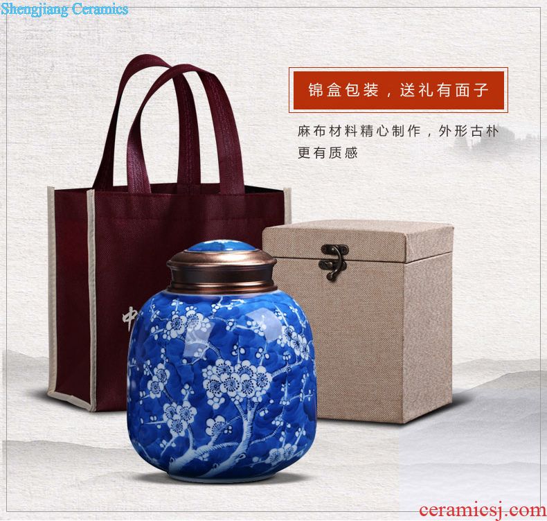 Jingdezhen ceramic tea cake tea gift box packaging household tea pot seal pot storage tank