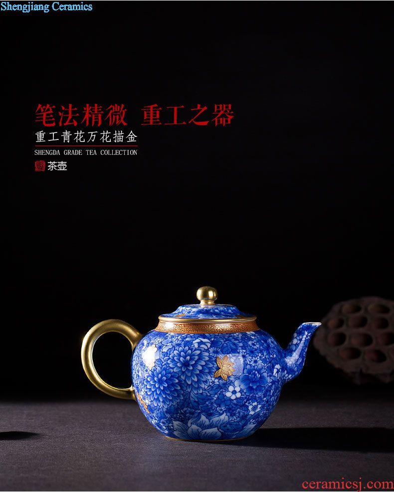 The large ceramic three tureen teacups hand-painted rouge water bowl cups of jingdezhen glaze colour tureen kung fu tea set