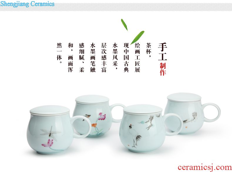 Three frequently hall hand-painted pastel sea points of tea ware jingdezhen ceramic tea tea set fair mug S32009 celadon and cup