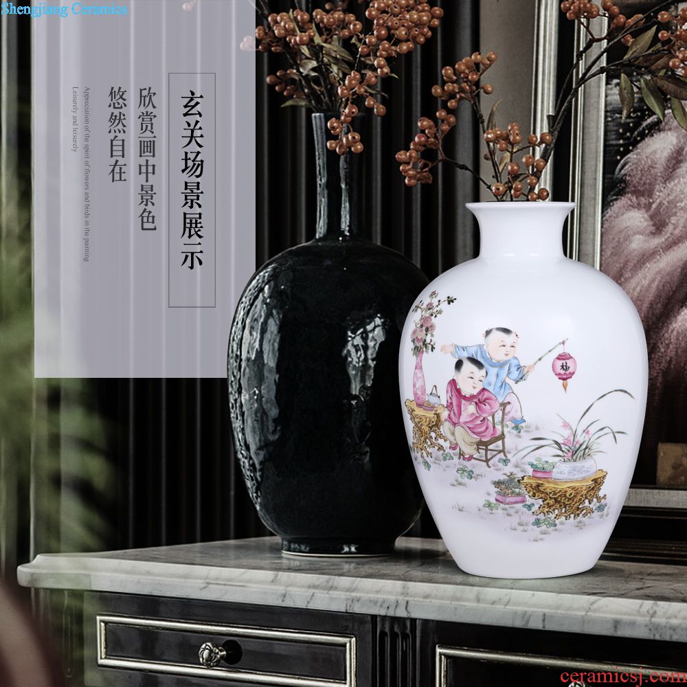 Jingdezhen ceramics vase furnishing articles imitation qing qianlong powder blue glaze ears on bottles of home sitting room adornment