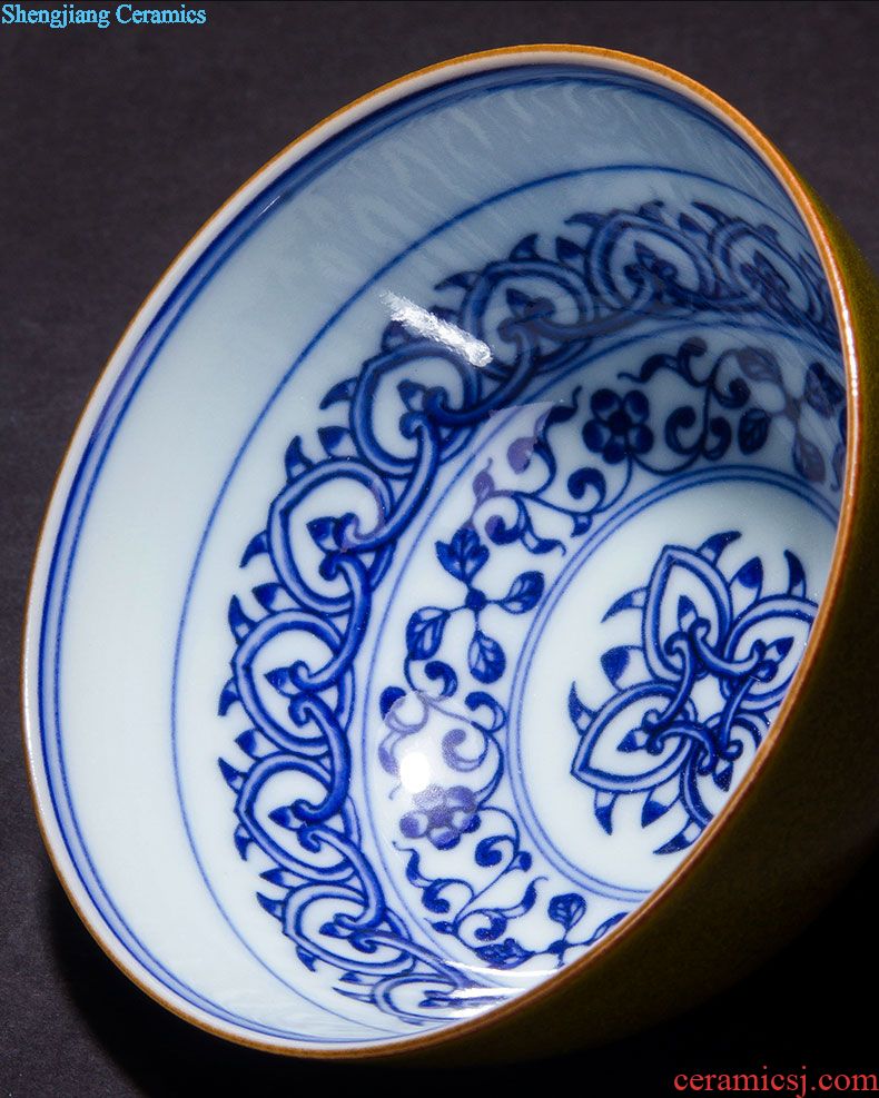 The large blue and white marble tureen teacups hand-painted ceramic dual finch figure 3 to make tea bowl full manual of jingdezhen tea service