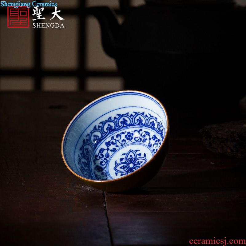 The large blue and white marble tureen teacups hand-painted ceramic dual finch figure 3 to make tea bowl full manual of jingdezhen tea service