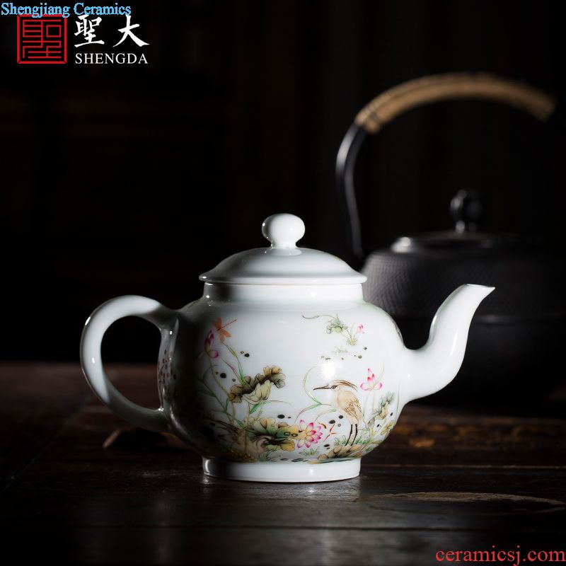 Holy big teapot hand-painted ceramic kung fu finches poetic spherical filtering teapot manual jingdezhen blue and white spirit tea sets