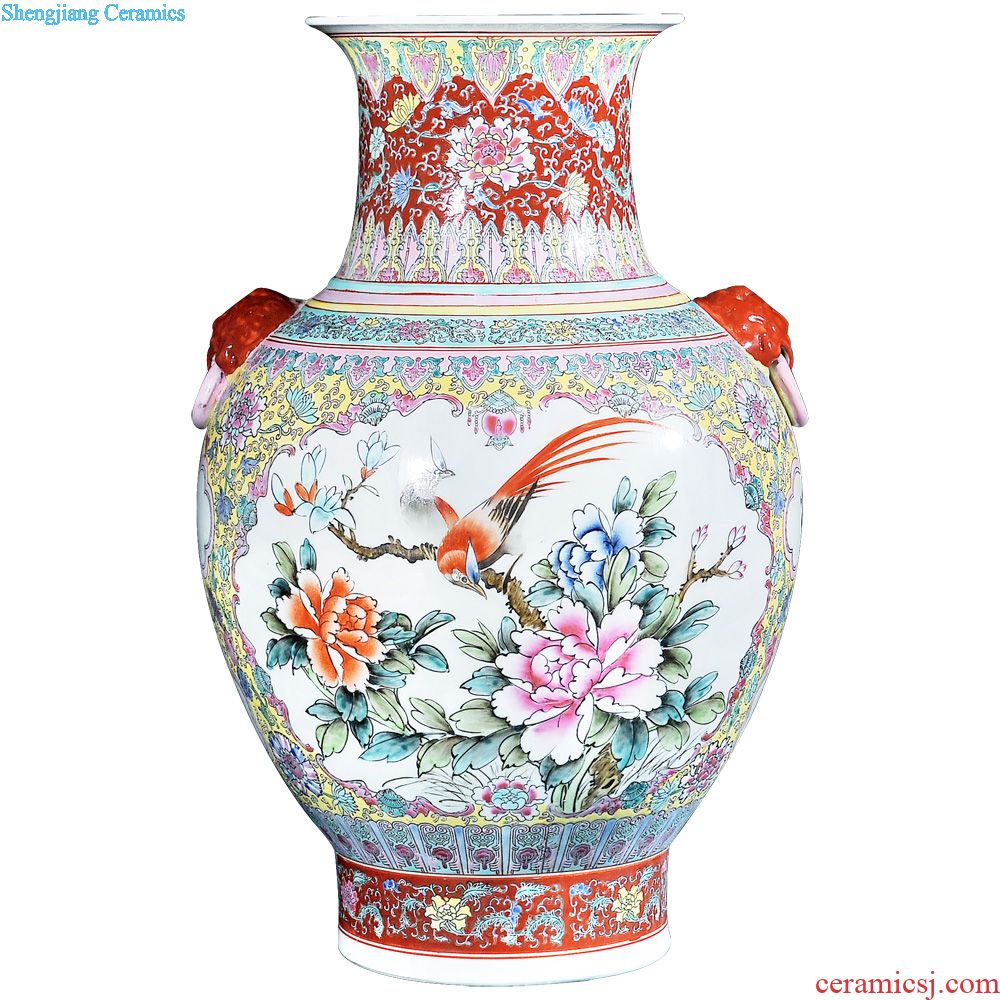 Jingdezhen ceramics furnishing articles imitation qing qianlong general grilled blue flower pot home room decoration decoration