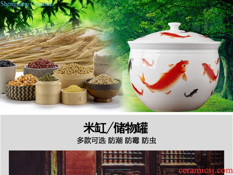 Merry jingdezhen porcelain ceramic barrel 10 jins 20 jins magnesium 2 ricer box pickles pickled meat jar with cover money-box