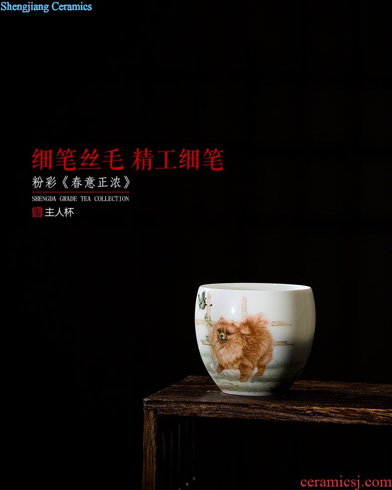The large ceramic three tureen jingdezhen hand-painted pastel a tureen four cups sample tea cup set of kung fu tea set