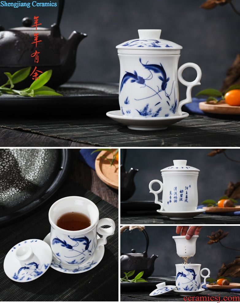 Jingdezhen ceramic cups with cover bone porcelain cup large office of blue and white porcelain gifts cup mug cup boss