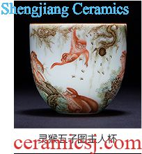 Kung fu master ceramic cups cups of tea at the end of the glaze colour wrapped branch ruyi bats grain sample tea cup of jingdezhen tea service