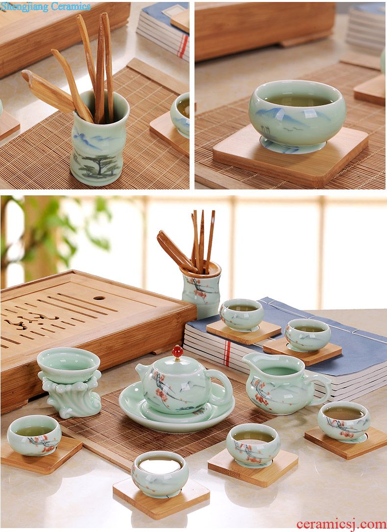 Jingdezhen archaize 8 head double colored enamel tea set royal imperial collection gift porcelain famille rose tea tray