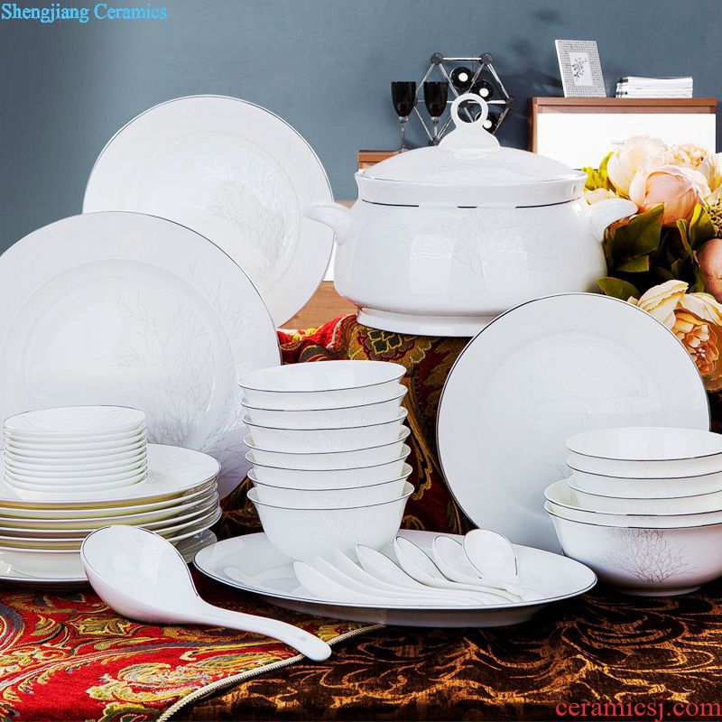 Jingdezhen ceramic tableware bowls plates combination 56 head dishes suit bone porcelain tableware phnom penh household wedding gifts