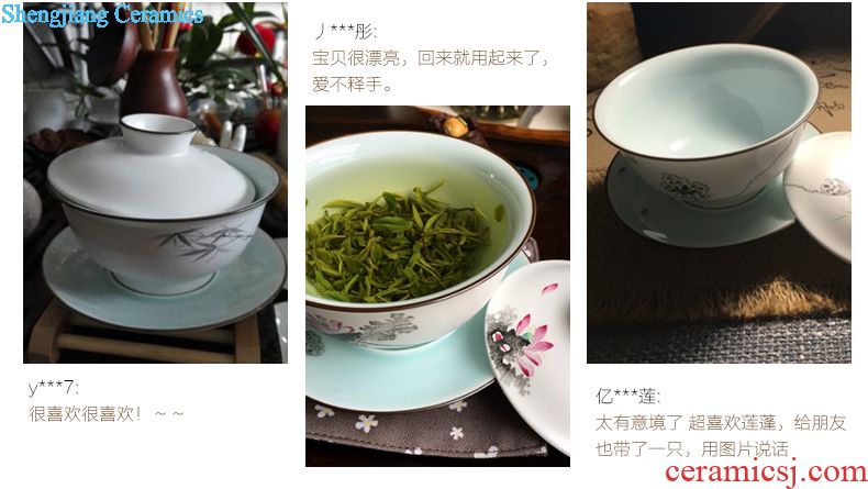 Three frequently hall tureen jingdezhen kung fu tea tea cups hand-painted pastel three cup large bowl suit