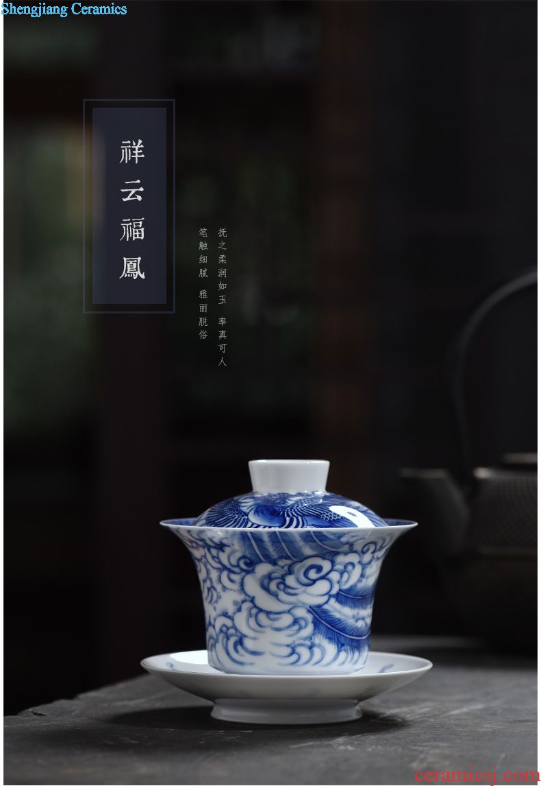 JingJun Jingdezhen ceramics Blue and white colored enamel manual all three tureen Kung fu tea bowl