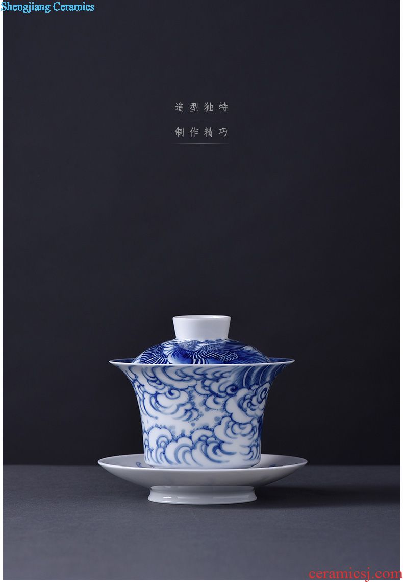 JingJun Jingdezhen ceramics Blue and white colored enamel manual all three tureen Kung fu tea bowl