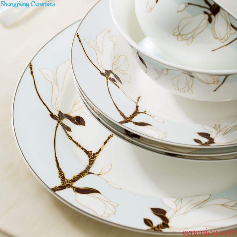 Far industry dishes suit household jingdezhen ceramic tableware suit 56 high-class european-style dishes chopsticks contracted