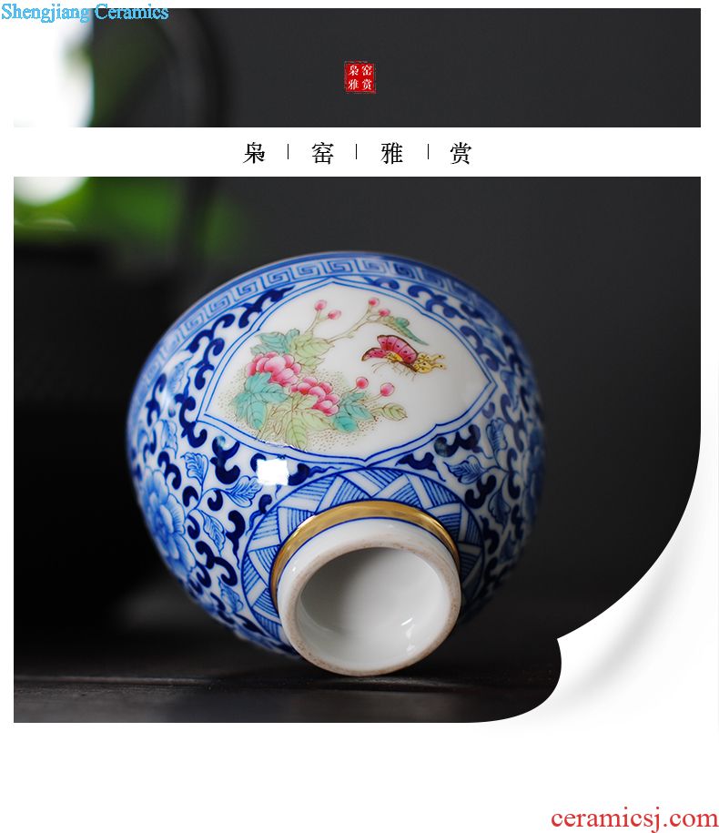 Jingdezhen manual wire inlay ceramic tureen large colored enamel lotus three cups to bowl with hand-painted kung fu tea set