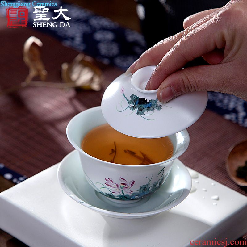 The big hand painted lotus kung fu jingdezhen ceramic sample tea cup tea cups manual single cup bowl with fine powder enamel