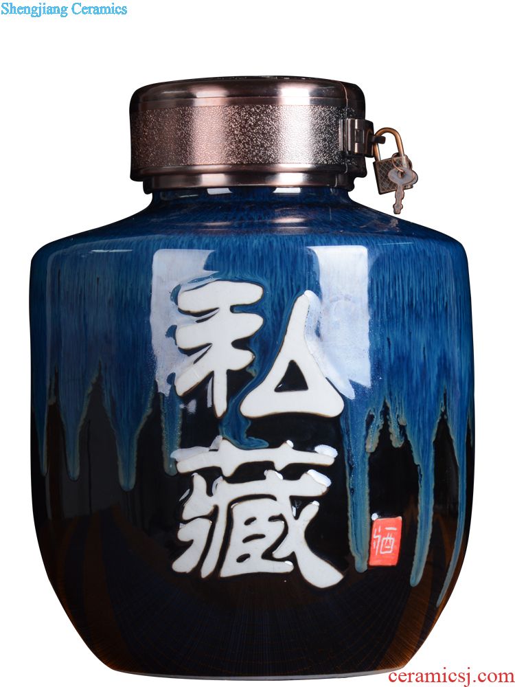 Jingdezhen blue and white porcelain ceramic hand-painted jars wine jar 20 jins of 50 kg bubble wine jar bubble wine bottle with tap