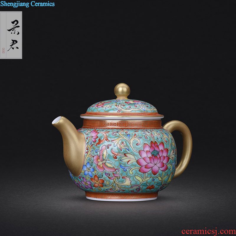 Jingdezhen ceramics enamel colors lotus flower ruyi bats grain storage POTS of tea caddy tea set