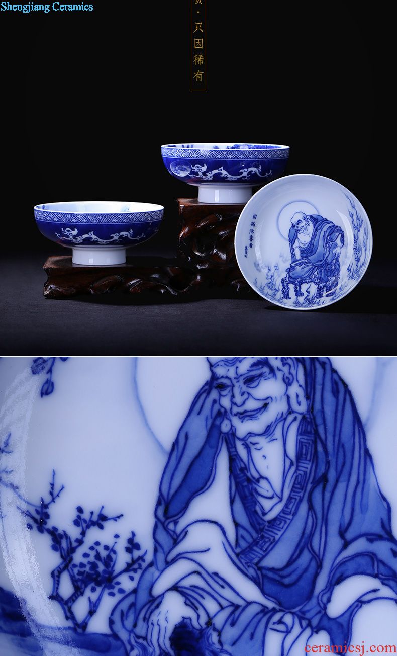 The big ceramic curios Hand-painted heavy powder enamel paint 18 arhats masters cup jingdezhen tea sample tea cup
