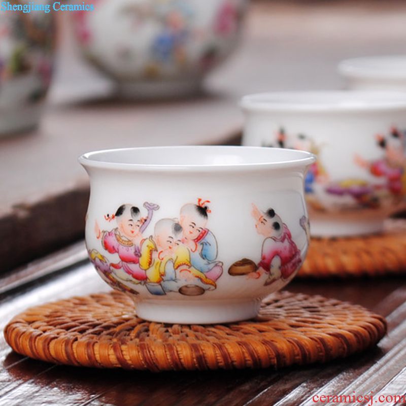 Owl kiln Jingdezhen manual archaize color blue and white porcelain dou hand-painted tea sets. God of kung fu tea cups