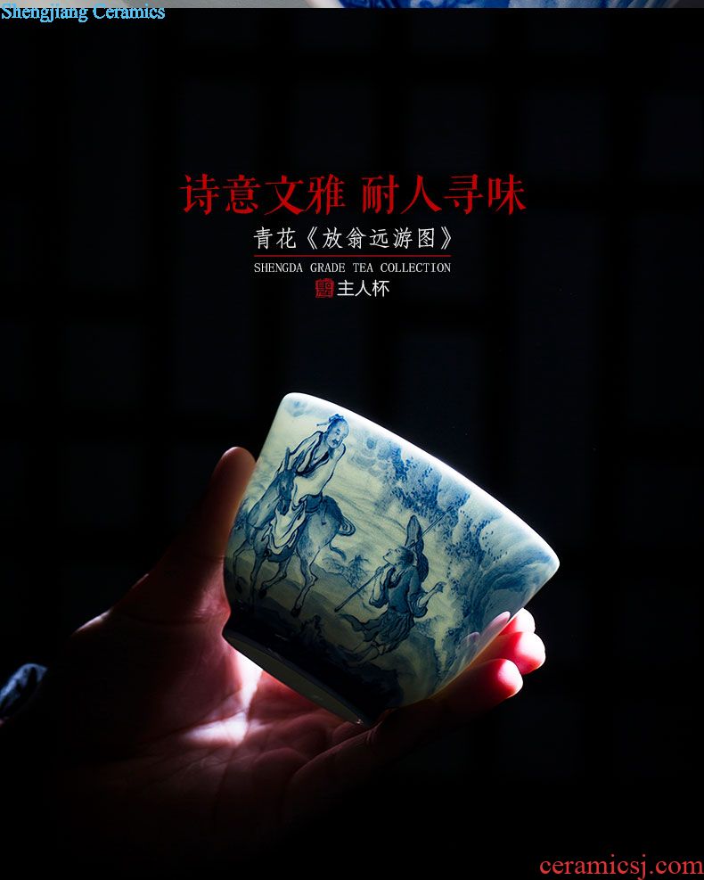 Santa seiko hand-painted jingdezhen blue and white hole door seventy-two xian sets a cup of tea cups all hand tea sample tea cup